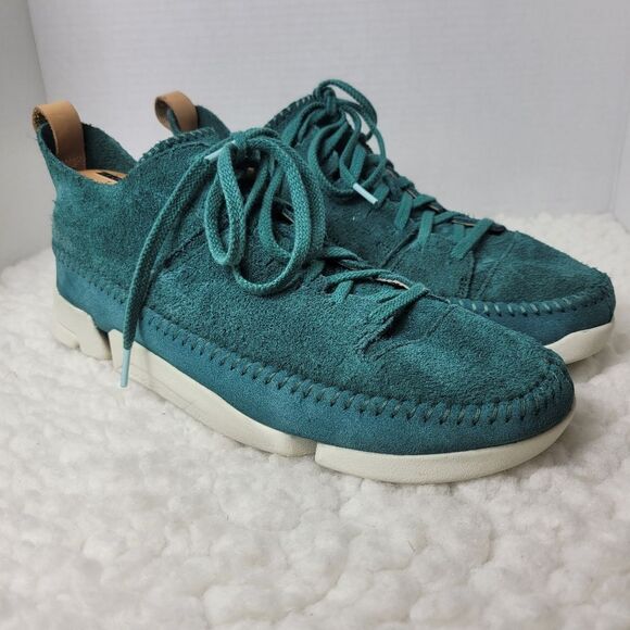 Clarks Trigenic Flex Mens Size 10.5 Teal Green Suede Vibram Soles 26117462 Good - Picture 1 of 11